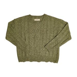 Lucky Brand Women's Lightweight Scallop Edge Hemmed Cable Knit Sweater - Olive